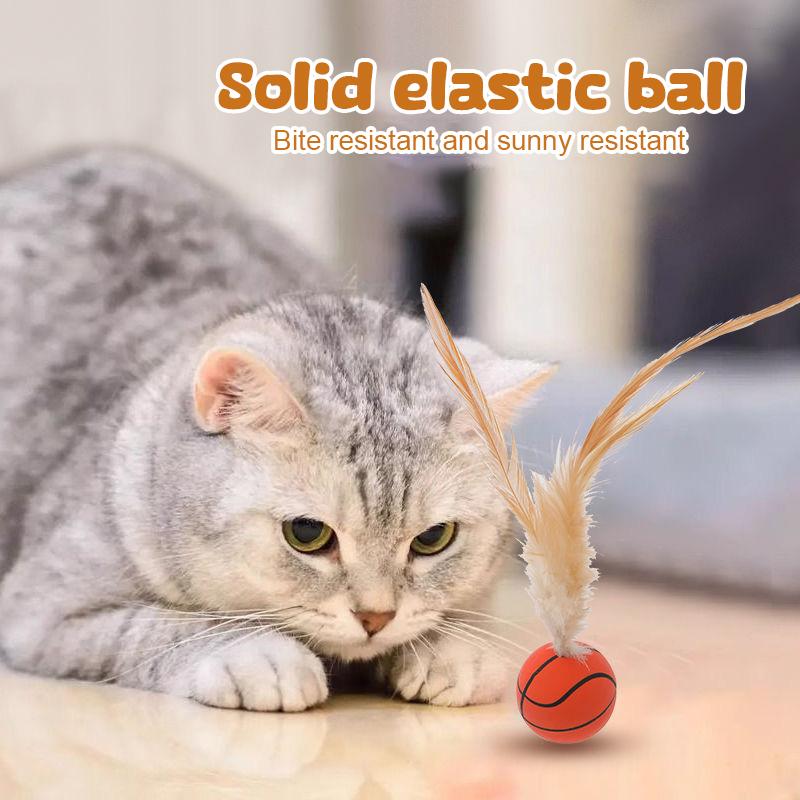 3Pcs Cat Feather Ball Toys Indoor Cats Bouncy Balls Toys Mini Basketball Football Baseball Cats Toys Pet Interactive Toys