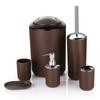 6-Piece Bathroom Set: Trash Can, Toilet Brush, Lotion Bottle, Toothbrush Holder, Soap Dish, and Countertop Decor.