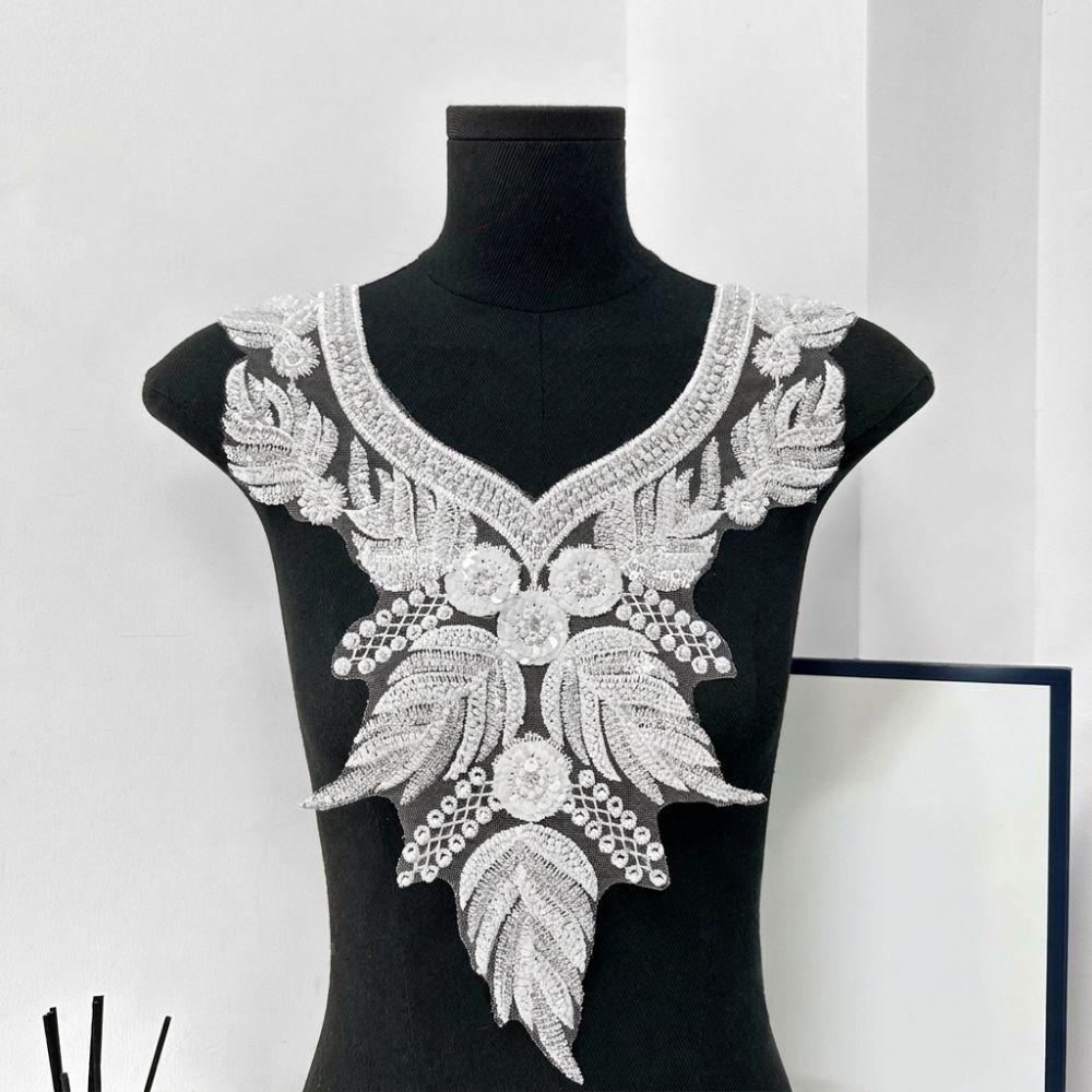 Embroidered 3D Sequin Collar Handmade Lace Fabric Applique DIY Sewing