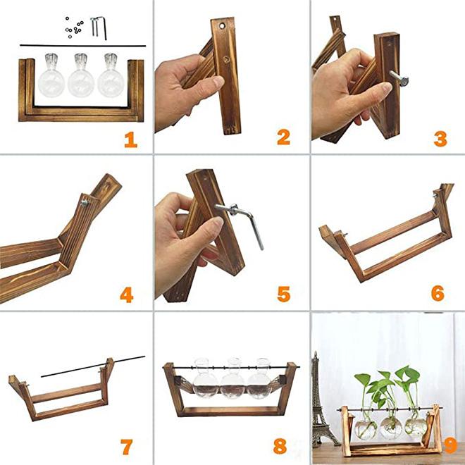 Dropshipping Glass Plant Propagation Stations With Wooden Stand Air Plants Holders Glass Vase for Indoor Plants