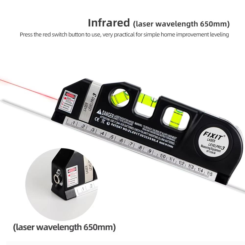 Multifunktionella Infraröda Laserpass med 8FT 2.5M Standard Måttband Korslinjelasrar Renoverings- och Byggverktyg
