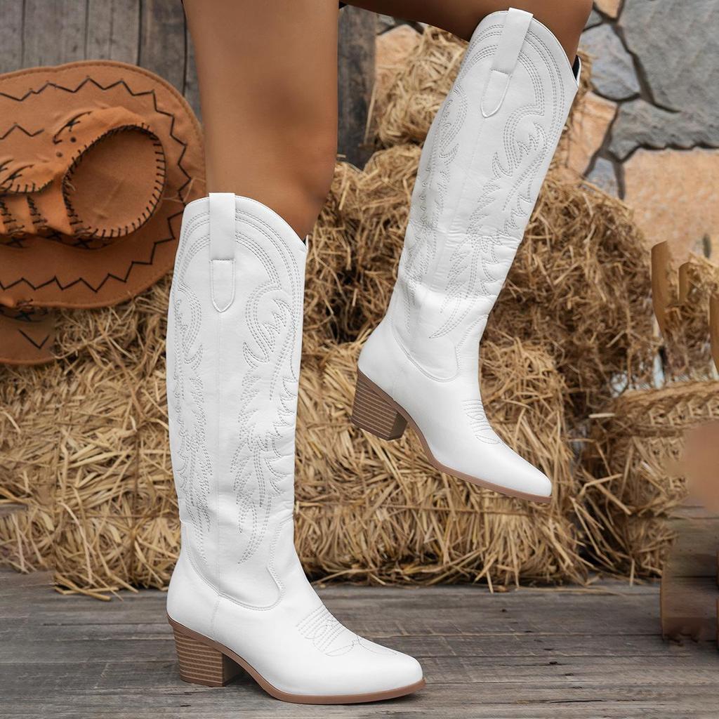 Damen Übergröße Bestickte Cowboystiefel bis zum Knie, Western-Stil, Kollektion 2026.