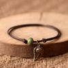 Ethnic Style Anklet For Women Vintage Bronze Leaf & Bell With Colorful Ceramic Bead Pendant On Leather Rope