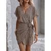 Women's Fashion Spring/Summer 2026 New Printed Short-Sleeve Dress Beach High-Waisted Batwing Sleeve Wrap Dress