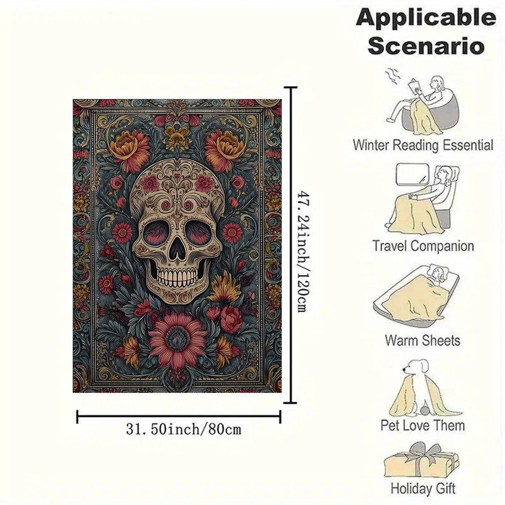 Day of the Dead Sugar Skull Art PrintBlanket Flannel Throw Blanket for Sofa, Bed, Travel, Camping, Office, Couch, Chair, And Bed Gift for Ch