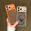 Luxury Carbon Fiber Pattern Case for iPhone 17 Air 12 13 16 Pro Max 15 14 Plus 16E 17E For Magsafe Bracket Holder Magnetic Cover