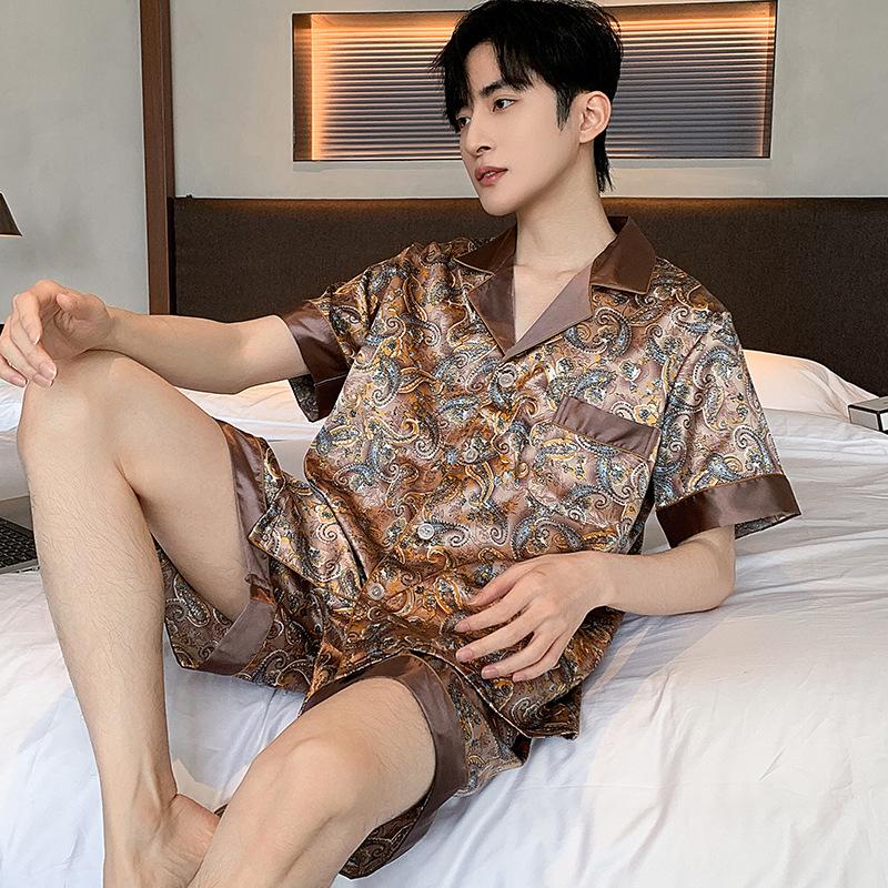 Men's Spring/Summer 2024 Ice Silk Pajamas - Short & Long Sleeve Set