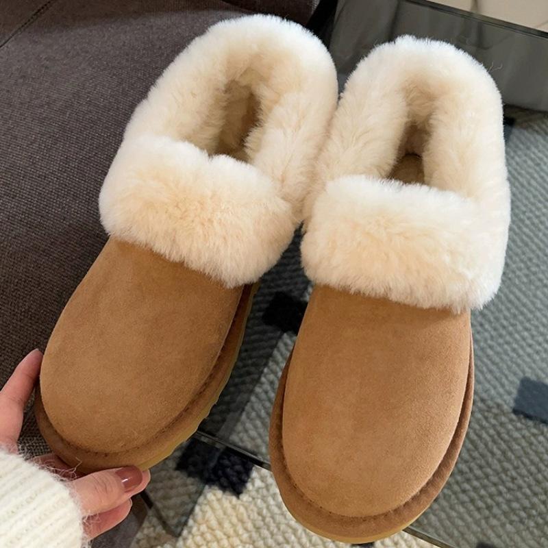 Northeast short boots snow boots women's winter fur integrated 2025 new one-pedal lazy fluffy shoes velvet cotton shoes