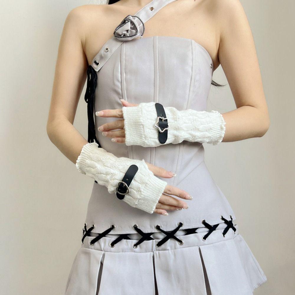 Elastic Knitted Arm Warmers Star Fingerless Gloves Streetwear Y2K Warm Sleeves  Girl Party