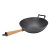 Cast Iron Wok Pan Multifunctional Stir Fry Pan with Wood Handle for Induction Cooker Electric Ceramic Stove Gas