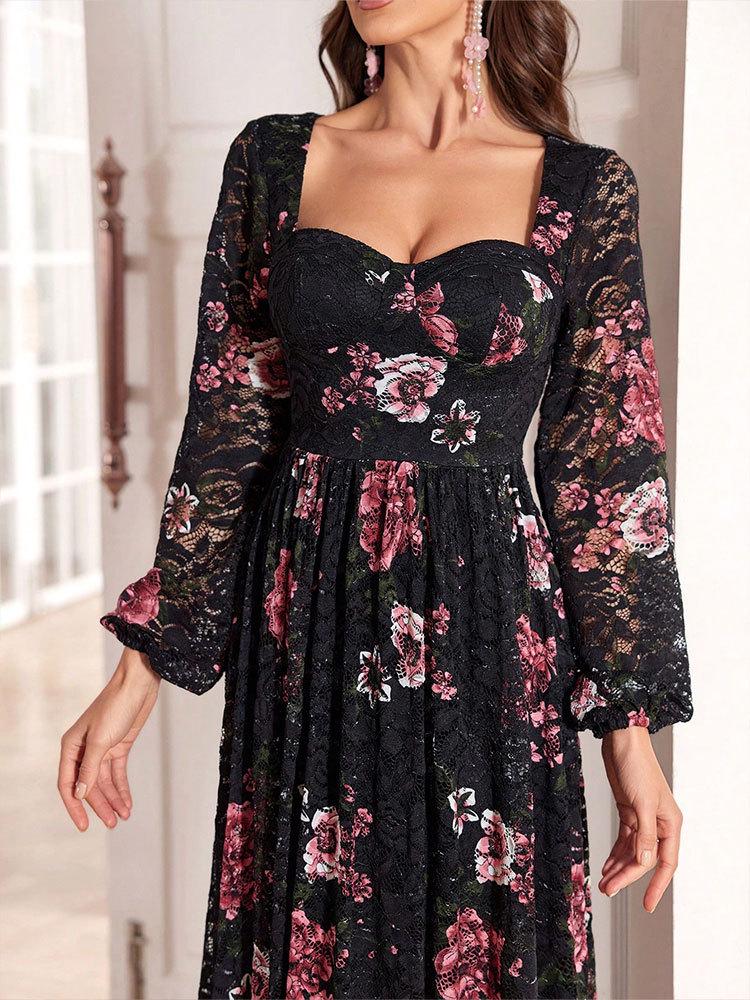 Elegant Long Lace Evening Dress - High-End Party Attire