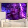 Purple Neon Smoke Cool and Spicy Girl Portrait Tapestry Background Hanging Fabric Y2K Subcultural Room Decoration