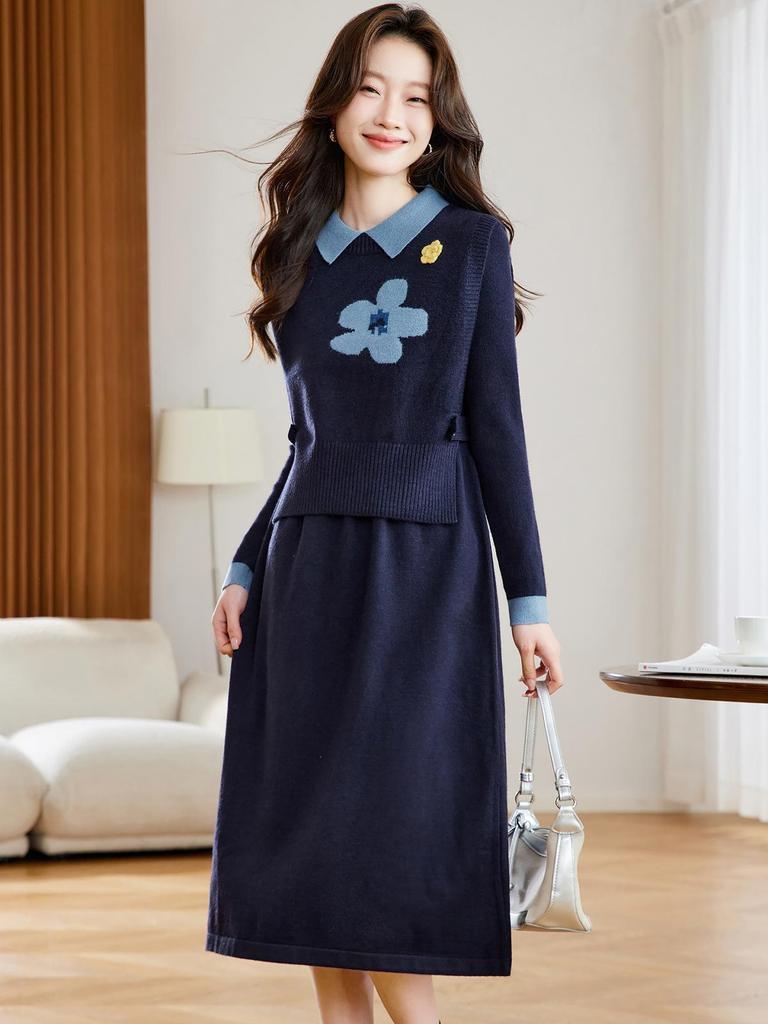2025 Autumn/Winter Women's Temperament Knit Dress & Vest Set