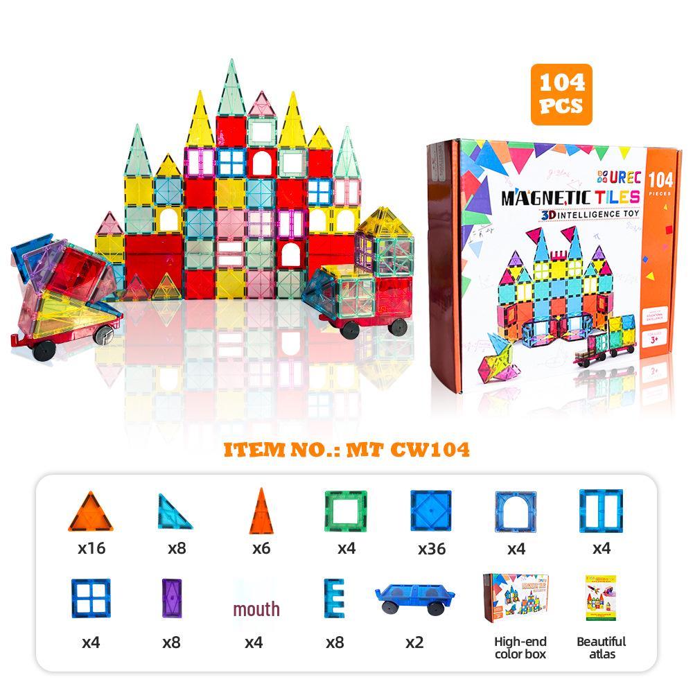 2024 Large 7.5" Magnetic Tiles Building Blocks: Educational Stained Glass Puzzle Set