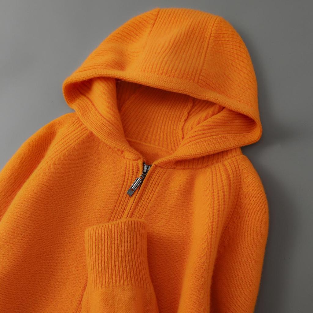 Men's 100% Australian Wool Hooded Cardigan - Heavyweight, Thick, Loose Casual Hoodie with Zipper