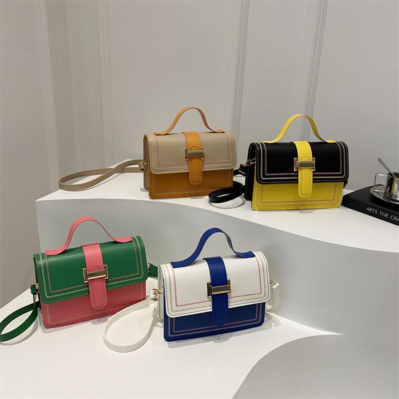 Stylish Pu Color Block Handbag For Women In Yellow Pink Blue And Brown Perfect For Daily Use