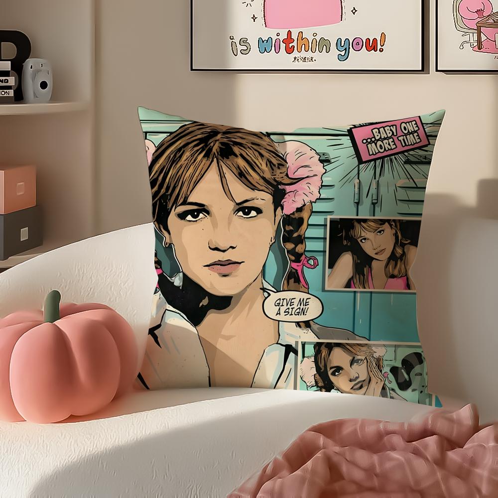 Pop Superstar BBritney Spears Cushion Cover Pillowcase Short Plush Invisible Zipper Room Sofa Cushion Cover
