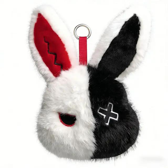 Gothic Rebel Rabbit Plush Keychain Funny Reborn Bunny Doll Cartoon Stuffed Toy PP Cotton Filled for Halloween Holiday Decor Gift