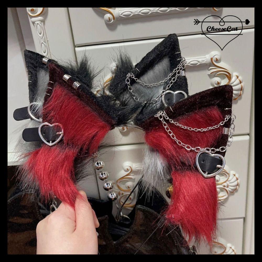 Hairpin Plush Headband with Love Pendant Halloween Cosplay Costume Cat Ear Lolita Hair Band Girls
