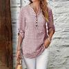Women's Casual Plaid V Neck Long Sleeve Loose Fit Shirt Top
