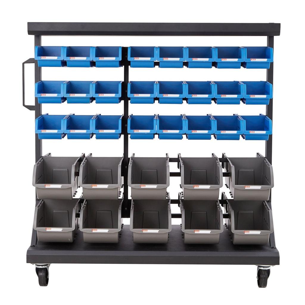 5-Tier Double-Sided Rolling Bin Storage Rack, 68 Plastic Bins, Dual-Sided Parts Organizer with Wheels, Mobile Tool Organizer for Garage, Warehouse,