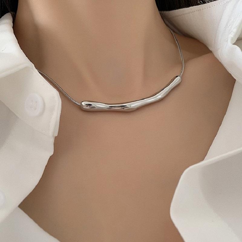 Stainless Steel Metal Irregular Wrinkled Pendant Necklace for Women Fashion Gold Color Short Clavicle Chain Necklaces Jewelry