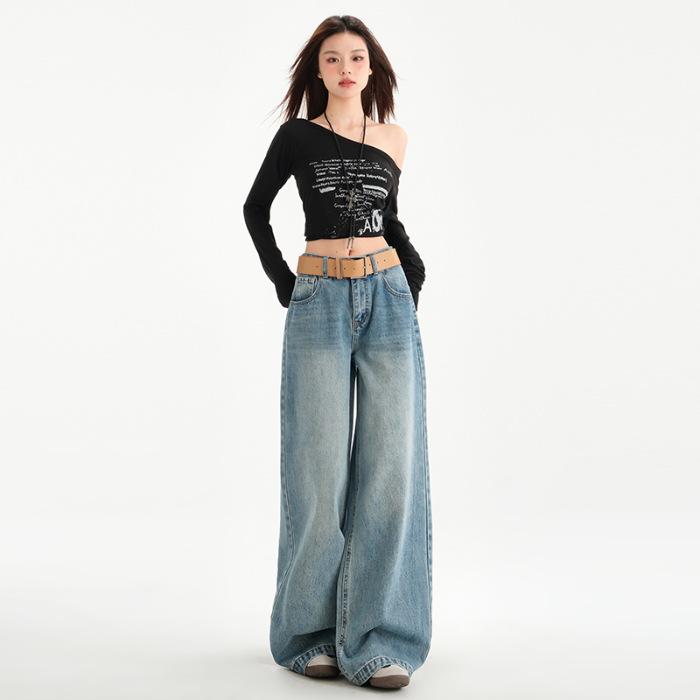 

Wide-legged Jeans for Women Spring High Waist Wide-legged Trousers for Women Spring and Summer Lazy Style Casual Loose Straight Pants XL