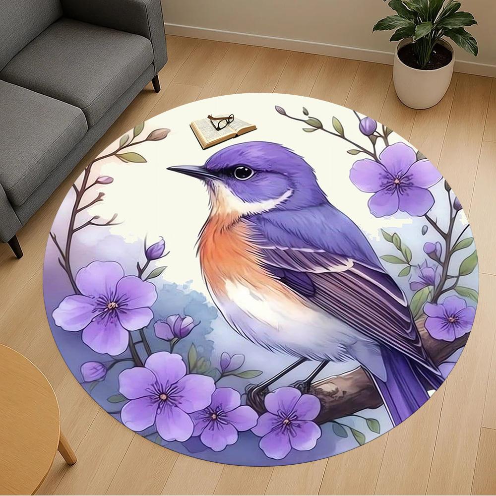 1pc bird flower Round Chair mat Area Rug - Non-Slip, Floor Mat for Office, Bedroom, and Indoor Decor -1002159