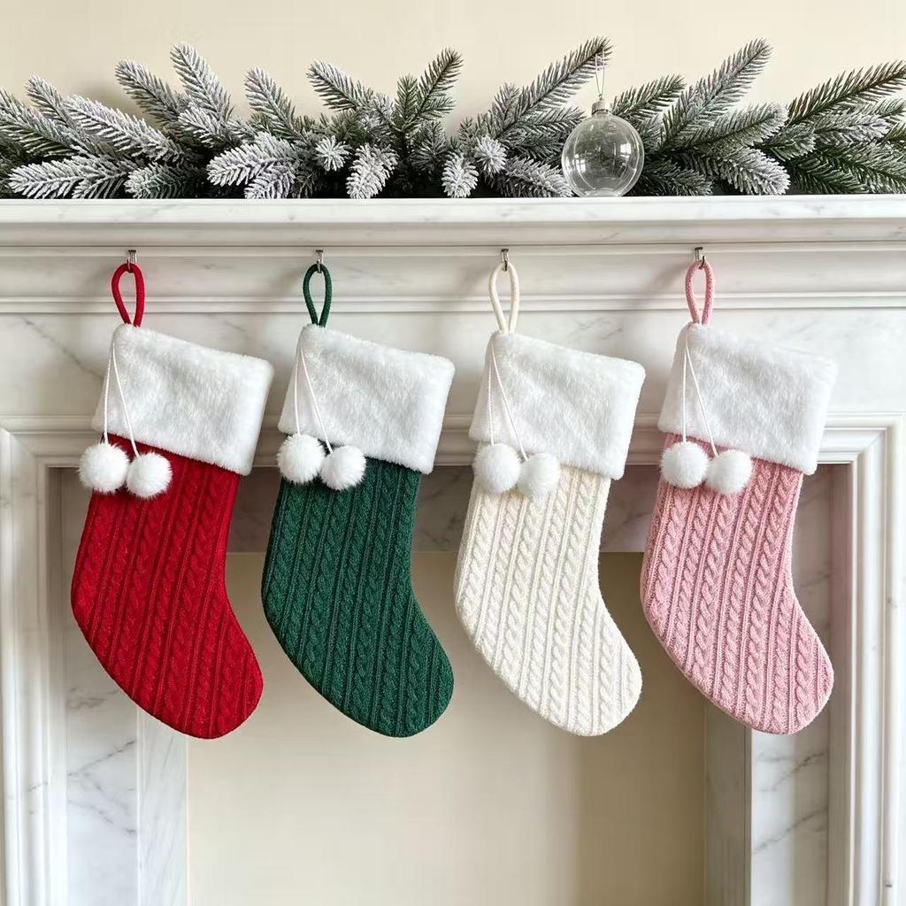 Thick Chunky Knit Wool Christmas Socks and Striped Stocking