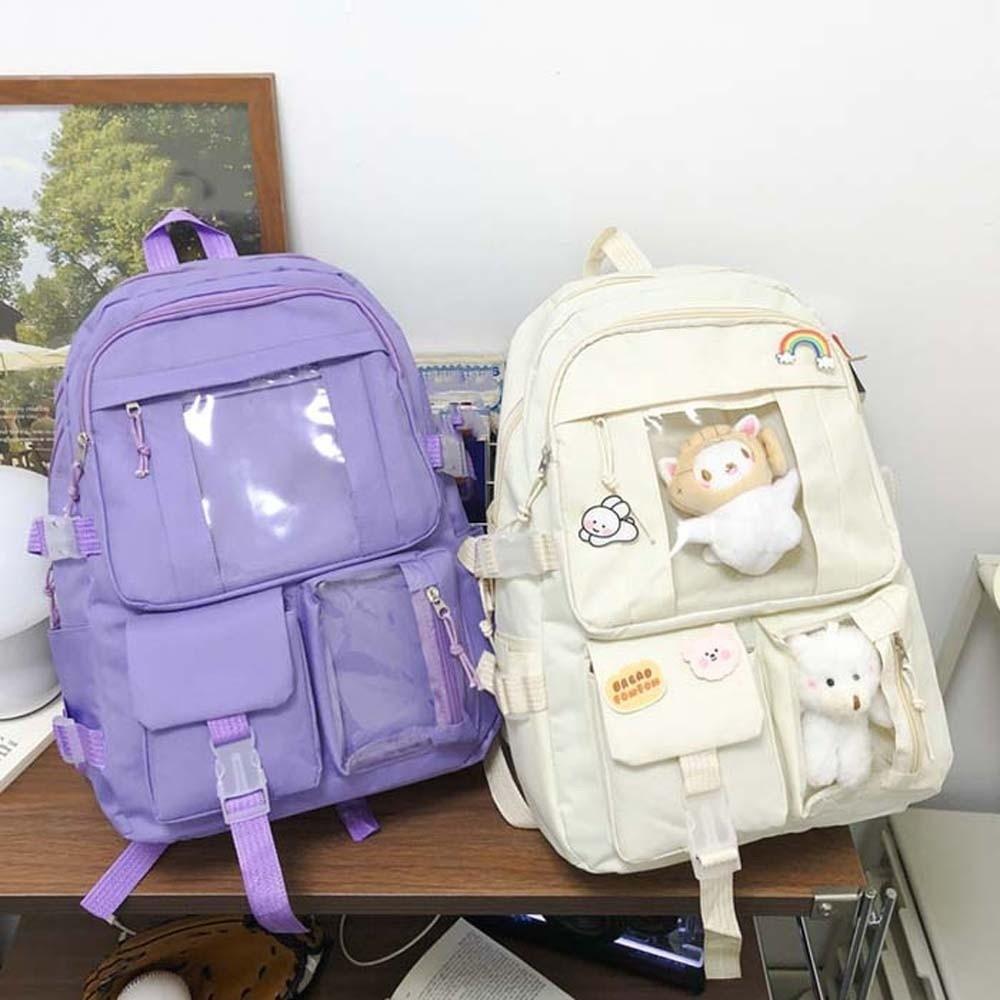 Solid Color Students School Bag Durable Large Capacity Daypack Nylon Ita Backpack  School