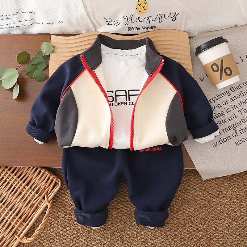 

Комплект из трех вещей с длинными рукавами для мальчиков - Комплект куртки с цветовыми блоками на молнии - Красивая бейсбольная форма высокого качества - 6 месяцев - 6 лет 3XL темно-синий