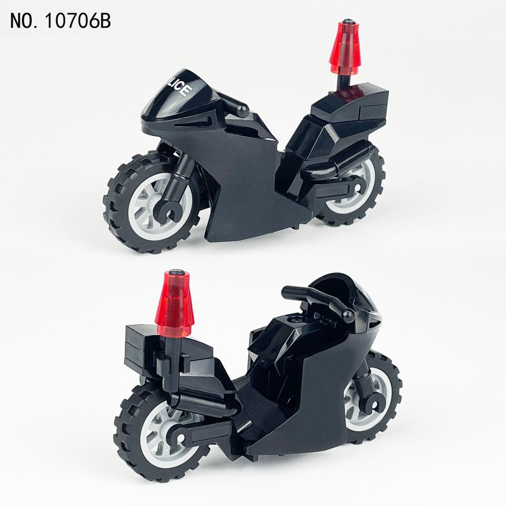 10706B Black Panther Patrol Motorcycle Small Particles Children Assembled Building Block Toy Police Boy