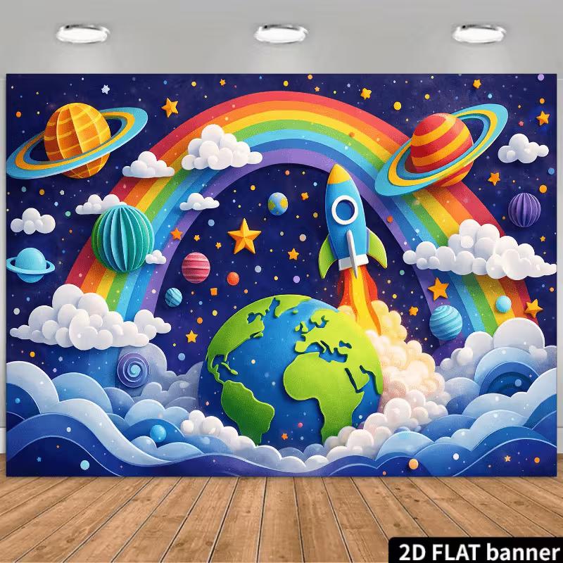 2D Colorful Space Tapestry for Kids Birthday, Nursery & Party Decoration