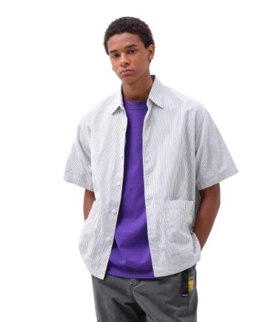 AVIREX SHORT SLEEVE SUCKER STRIPE VACATION SHIRT L 110 blue 783-4123007