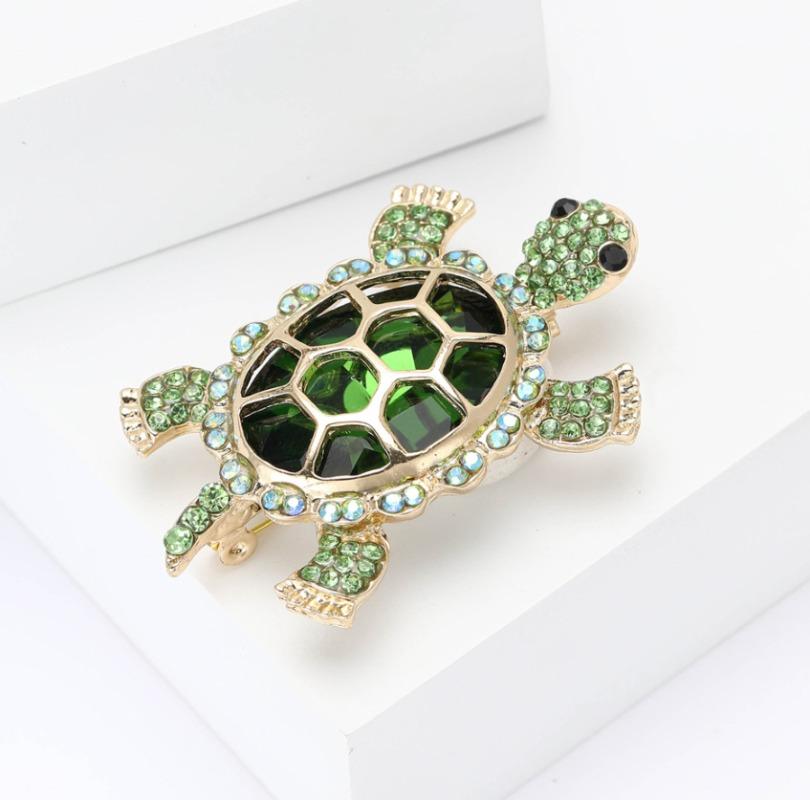 Elegancka Broszka Żółw z Cyrkoniami - Retro Uroczy Kształt Zwierzęcia, Unisex Akcesorium Biżuteryjne, Idealny Prezent Świąteczny