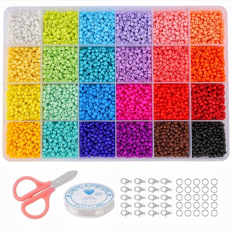 24-Compartment Boxed Glass Beads Set, Solid Color Loose Beads for DIY Jewelry Accessories