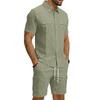 Men's Summer Linen Short Sleeve Shirt and Cargo Shorts Set Casual Lightweight Breathable Multi Pocket Two Piece Outfit