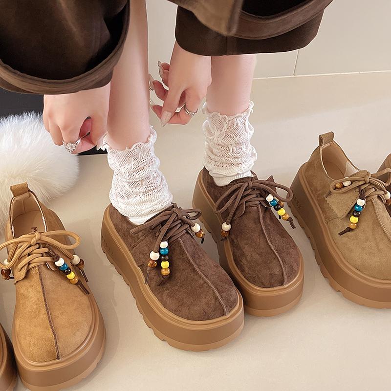 Fashion High Heeled Booties Autumn New Round Toe Printed Side Zipper Non-Slip Wear-Resistant Block Heels