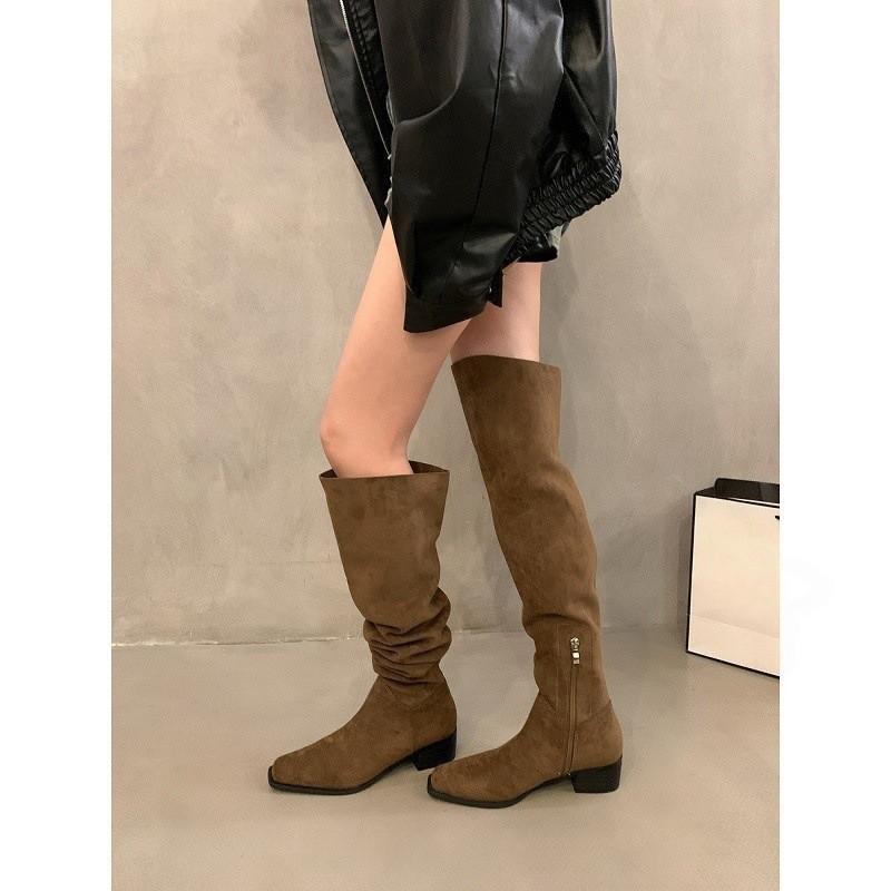 Wear More Than One Boot! Thick-heeled Over-the-knee Boots Women's Shoes Velvet Boots 2025 New Spring and Autumn Piled Knight Martin Boots