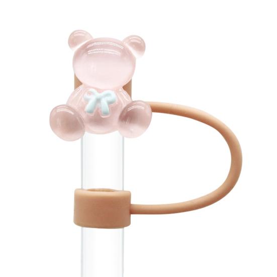 2 Peças Tampa de Silicone para Canudo Diâmetro Interno 10mm Design de Urso Tampa de Canudo Protetor de Canudo à Prova de Poeira para Copos e Garrafas Tampa de Vedação Reutilizável para Bebidas
