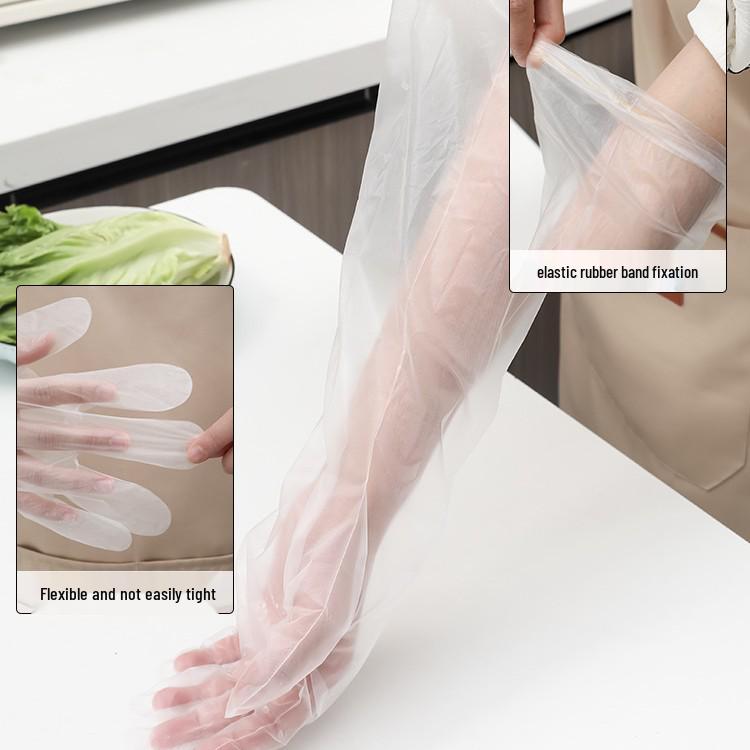 5 Pairs of Waterproof Disposable Gloves with Extended Cuff and Elastic Fit for Household Kitchen Use