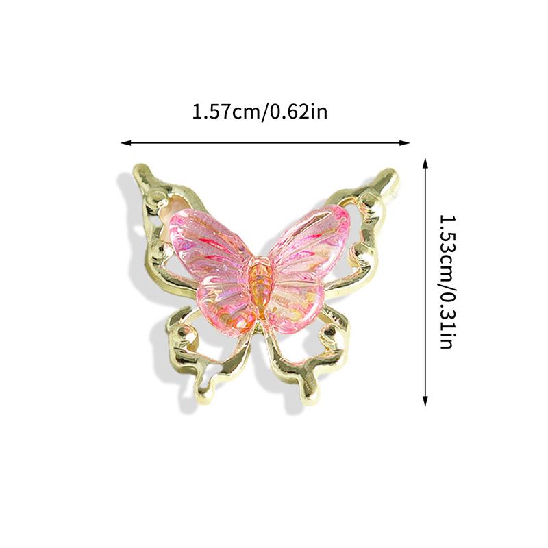 10Pcs Glitter Nail Charms Butterflies 3D Alloy Colorful Gradient Butterfly Nail Art Decoration Nail Accessory Supplies