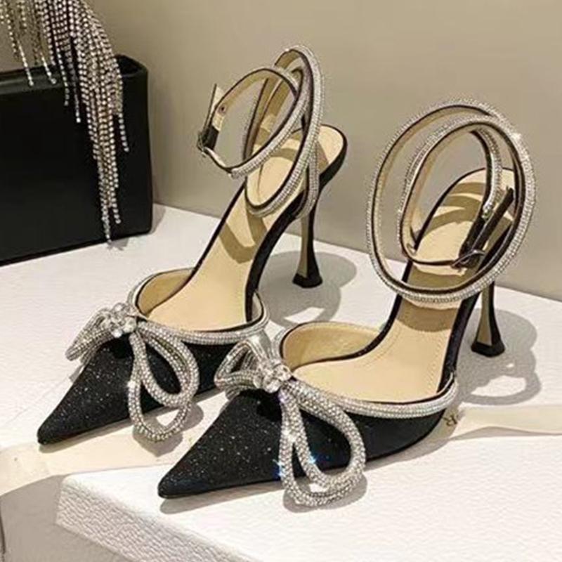 Fashion 2024 New Fashion Women Pumps Women Crystal Bowknot Shoes Dress Summer High Heels Soft Party Prom Glitter Rhinestones Woman Shoes