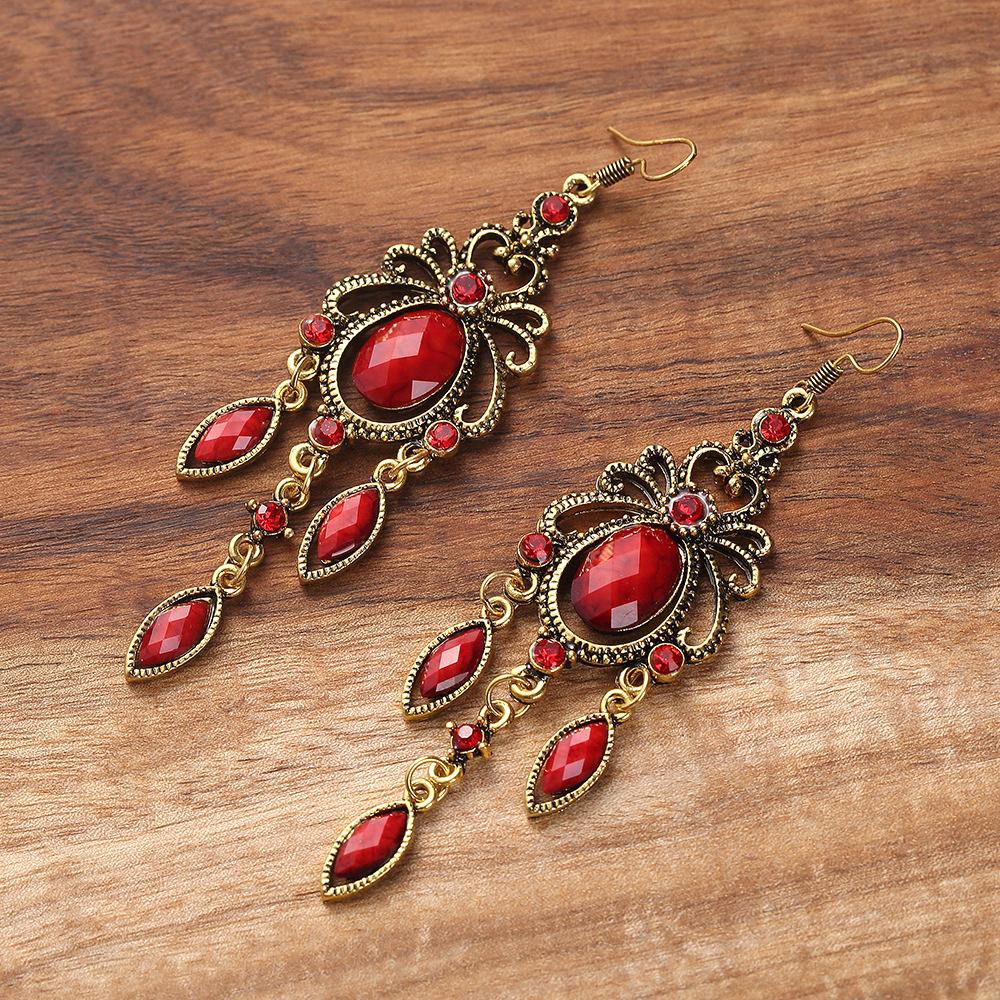 

Винтажные серьги-подвески в дворцовом стиле для женщин, акриловые серьги-кисточки с каплями воды, женские этнические ювелирные аксессуары красный