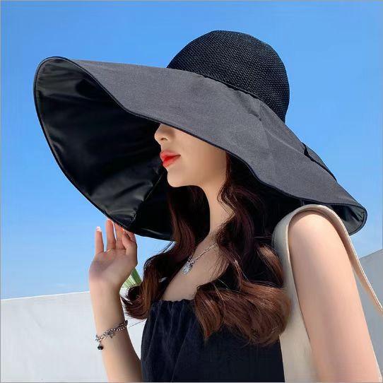 

New big eaves bucket hat women s summer sunscreen visor UV protection vinyl upgrade oversized eaves mesh hat M（56-58cm）