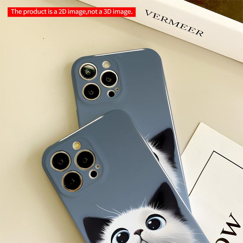 2DFlat Adorable White Cat with Big Blue Eyes Phone Case All inclusive film hard iPhone case, compatible with iPhone 18 Pro Max 17 16 15 14 13 12 11
