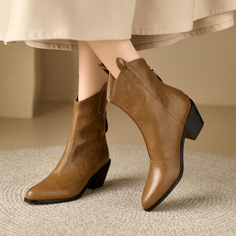 Women's high-heeled short boots autumn and winter new thick-heeled solid-color large-size ankle boots