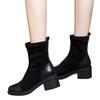 Frosted Soft Leather Elastic Thin Boots Women's 2025 Autumn and Winter New Velvet Short Boots Elastic Single Boots Women's Medium Tube Martin Boots