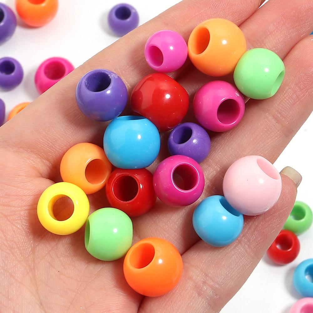 50pcs/lot 10 12 14mm Solid Color Round Acrylic Beads Large Hole Beads DIY Jewelry Making Bracelet Necklace Loose Spacer Beads