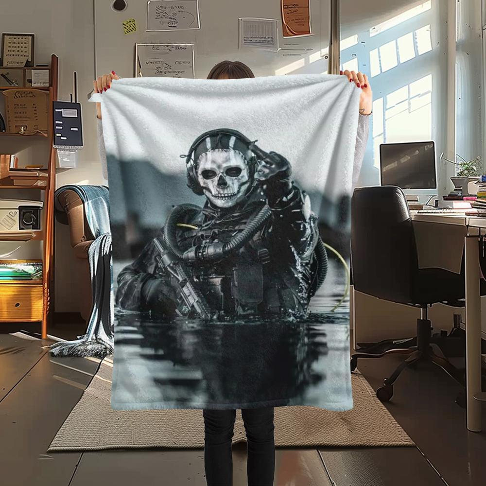 1PC GHOST Print Flannel Blanket, High quality Comfortable for All Seasons, Home Decor, Warmth and Comfort, Perfect for Christmas Gifts159